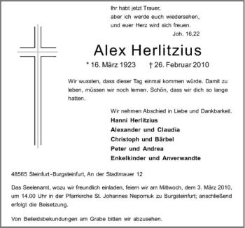 Anzeige von Alex Herlitzius von Westfälische Nachrichten