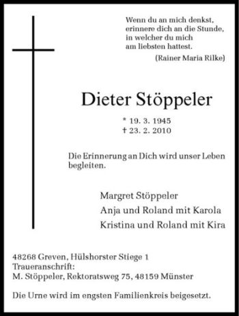 Anzeige von Dieter Stöppeler von Westfälische Nachrichten