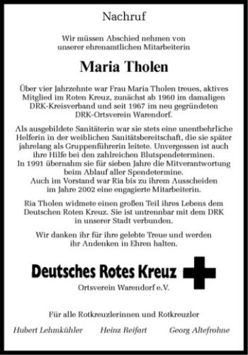 Anzeige von Maria Tholen von Westfälische Nachrichten