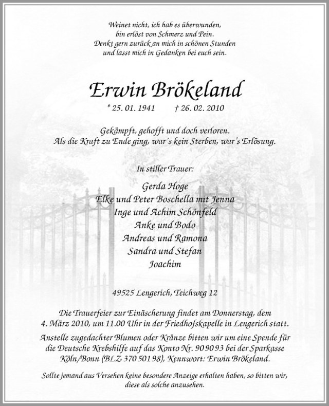  Traueranzeige für Erwin Brökeland vom 02.03.2010 aus Westfälische Nachrichten