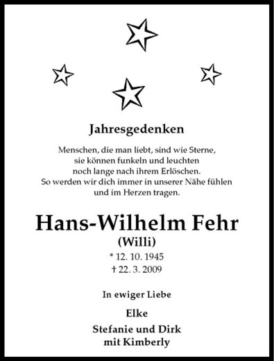  Traueranzeige für Hans-Wilhelm Fehr vom 20.03.2010 aus Westfälische Nachrichten