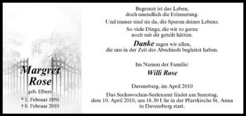 Anzeige von Margret Rose von Westfälische Nachrichten