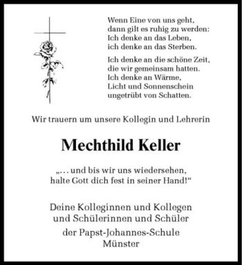 Anzeige von Mechthild Keller von Westfälische Nachrichten