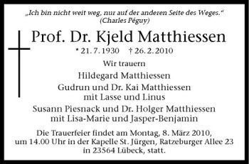 Anzeige von Kjeld Matthiessen von Westfälische Nachrichten