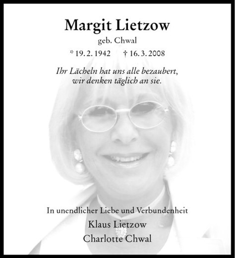  Traueranzeige für Margit Lietzow vom 17.03.2010 aus Westfälische Nachrichten