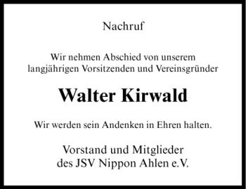 Anzeige von Walter Kirwald von Westfälische Nachrichten