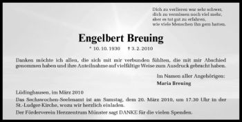 Anzeige von Engelbert Breuing von Westfälische Nachrichten