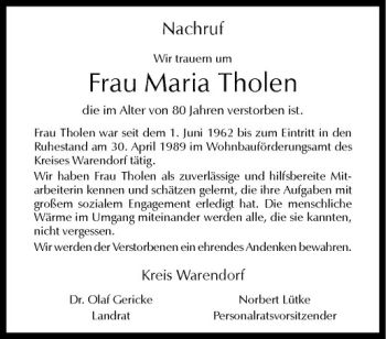 Anzeige von Maria Tholen von Westfälische Nachrichten
