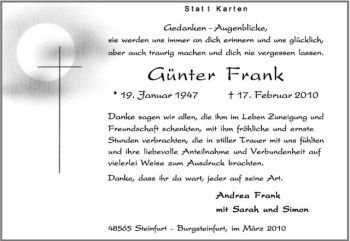 Anzeige von Günter Frank von Westfälische Nachrichten