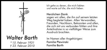 Anzeige von Walter Barth von Westfälische Nachrichten