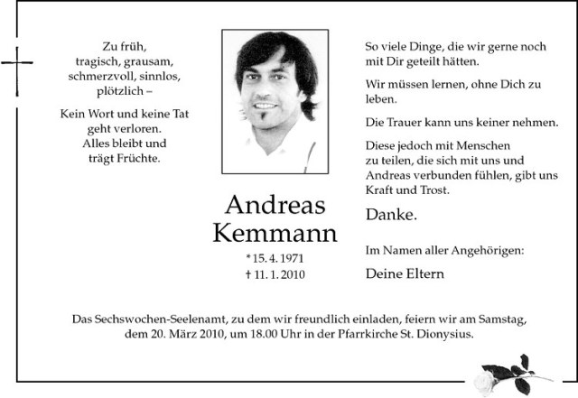  Traueranzeige für Andreas Kemmann vom 13.03.2010 aus Westfälische Nachrichten