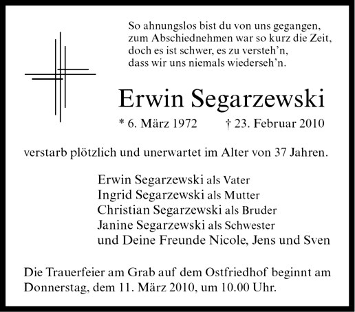  Traueranzeige für Erwin Segarzewski vom 10.03.2010 aus Westfälische Nachrichten