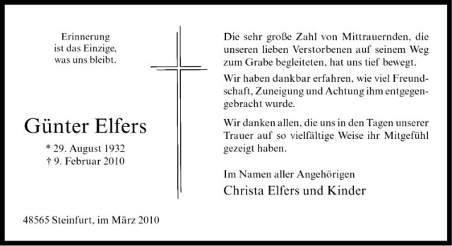  Traueranzeige für Günter Elfers vom 13.03.2010 aus Westfälische Nachrichten