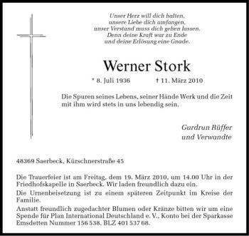 Anzeige von Werner Stork von Westfälische Nachrichten