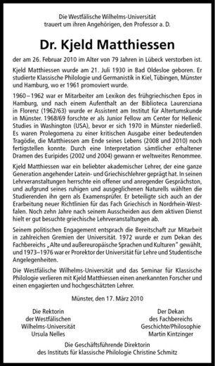 Anzeige von Kjeld Matthiessen von Westfälische Nachrichten