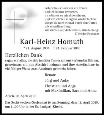 Anzeige von Karl-Heinz Homuth von Westfälische Nachrichten