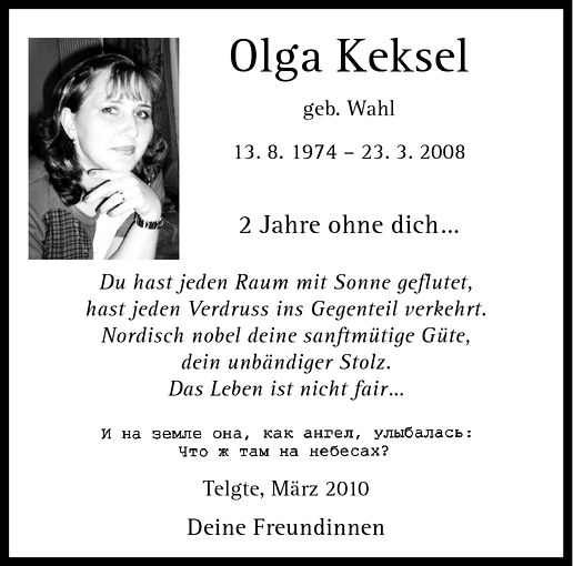  Traueranzeige für Olga Keksel vom 23.03.2010 aus Westfälische Nachrichten