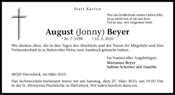 Anzeige von August Beyer von Westfälische Nachrichten