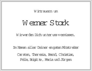 Anzeige von Werner Stork von Westfälische Nachrichten