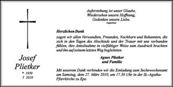 Anzeige von Josef Plietker von Westfälische Nachrichten