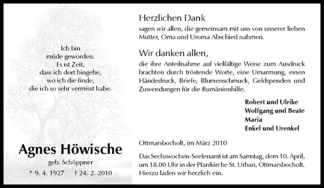  Traueranzeige für Agnes Höwische vom 02.04.2010 aus Westfälische Nachrichten
