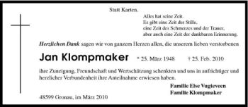 Anzeige von Jan Klompmaker von Westfälische Nachrichten