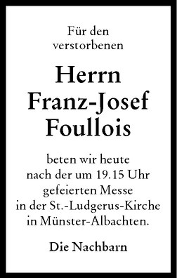  Traueranzeige für Franz-Josef Foullois vom 31.03.2010 aus Westfälische Nachrichten