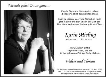 Anzeige von Karin Mieling von Westfälische Nachrichten