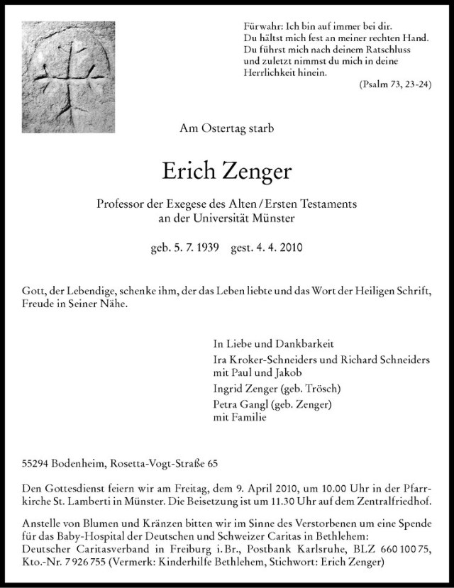  Traueranzeige für Erich Zenger vom 07.04.2010 aus Westfälische Nachrichten