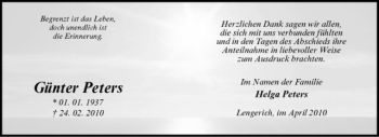 Anzeige von Günter Peters von Westfälische Nachrichten