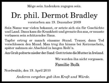 Anzeige von Dermot Bradley von Westfälische Nachrichten