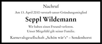 Anzeige von Seppl Wildemann von Westfälische Nachrichten