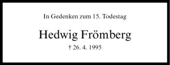 Anzeige von Hedwig Frömberg von Westfälische Nachrichten