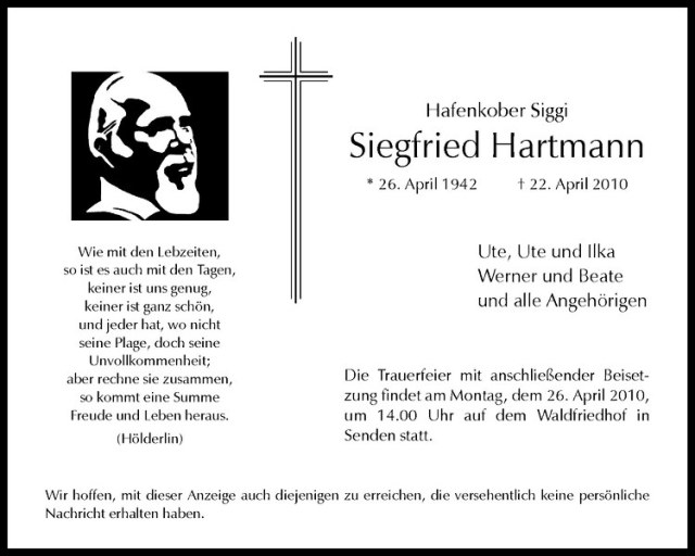  Traueranzeige für Siegfried Hartmann vom 23.04.2010 aus Westfälische Nachrichten