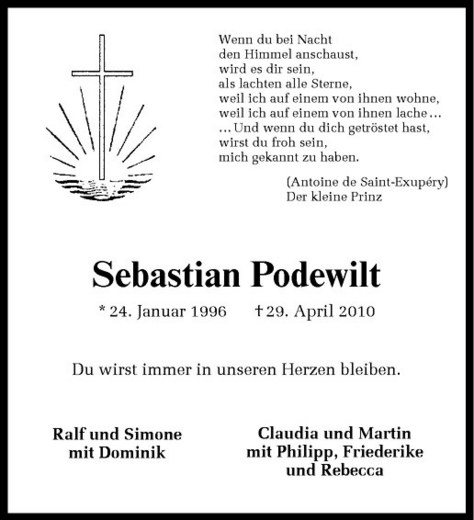  Traueranzeige für Sebastian Podewilt vom 03.05.2010 aus Westfälische Nachrichten