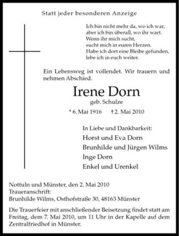 Anzeige von Irene Dorn von Westfälische Nachrichten
