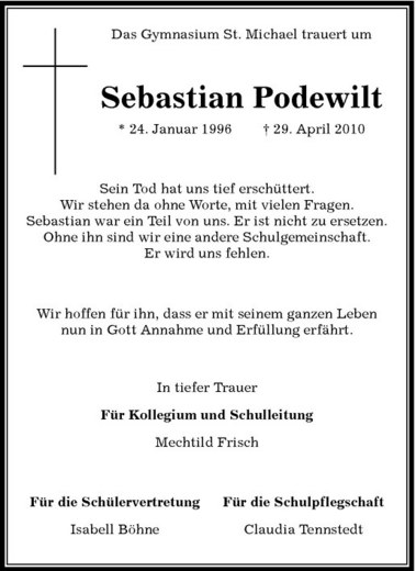  Traueranzeige für Sebastian Podewilt vom 05.05.2010 aus Westfälische Nachrichten