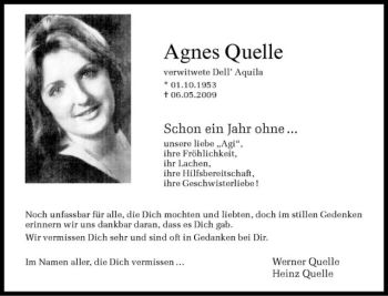 Anzeige von Agnes Quelle von Westfälische Nachrichten