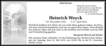 Anzeige von Heinrich Weyck von Westfälische Nachrichten