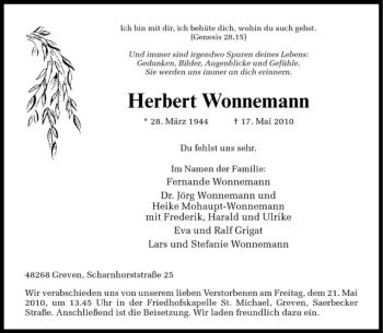Anzeige von Herbert Wonnemann von Westfälische Nachrichten