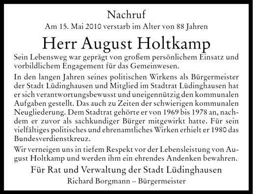  Traueranzeige für August Holtkamp vom 20.05.2010 aus Westfälische Nachrichten