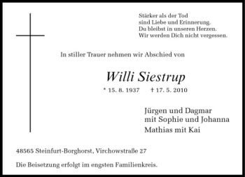 Anzeige von Willi Siestrup von Westfälische Nachrichten