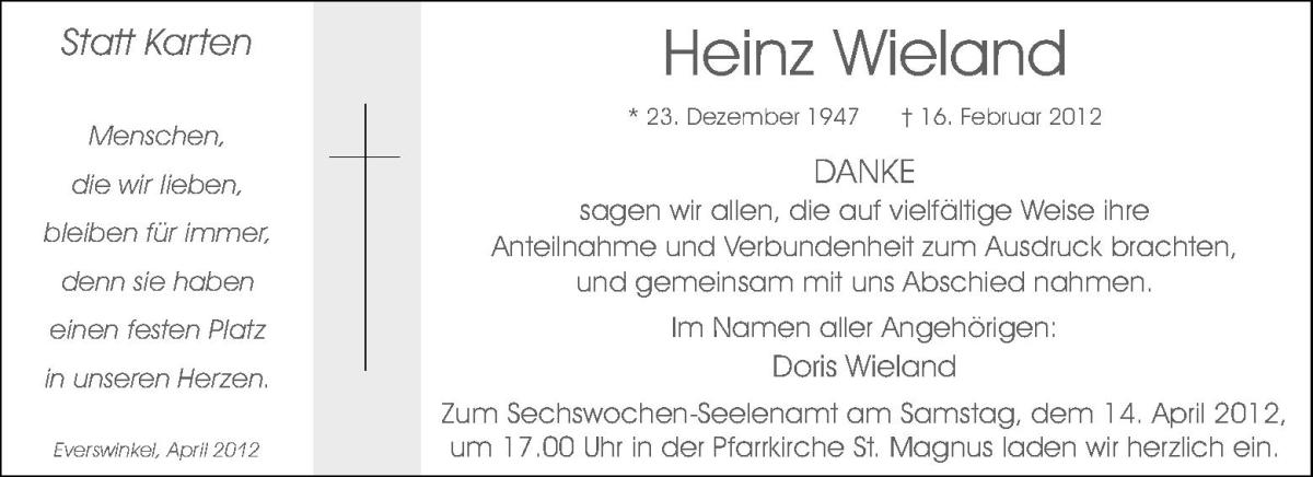  Traueranzeige für Heinz Wieland vom 10.04.2012 aus Westfälische Nachrichten