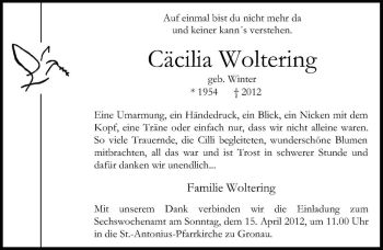 Anzeige von Cäcilia Woltering von Westfälische Nachrichten