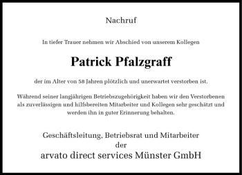 Anzeige von Patrick Pfalzgraff von Westfälische Nachrichten