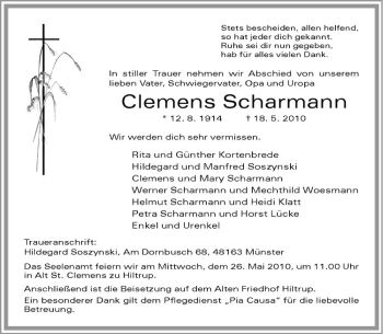 Anzeige von Clemens Scharmann von Westfälische Nachrichten