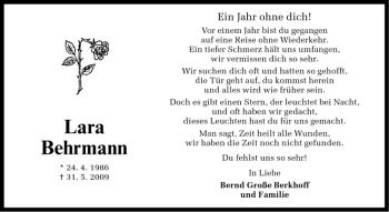Anzeige von Lara Behrmann von Westfälische Nachrichten