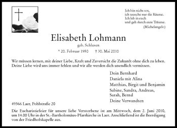 Anzeige von Elisabeth Lohmann von Westfälische Nachrichten