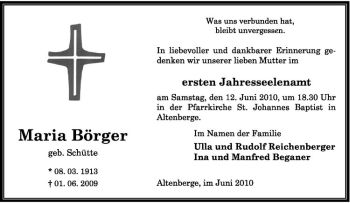 Anzeige von Maria Börger von Westfälische Nachrichten