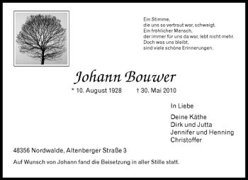 Anzeige von Johann Bouwer von Westfälische Nachrichten